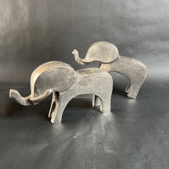 Aluminum Elephants-Bookends-Deco-MCM Style, Decorative Metal Pair, Modern Safari - Picture 1 of 15